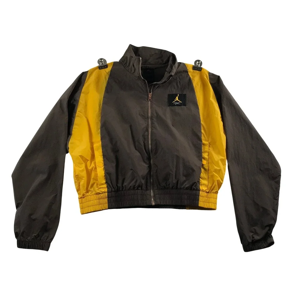 Jordan Flight Woven Jacket Brown Yellow Full Zip Windbreaker CV7799-041 Mens S
